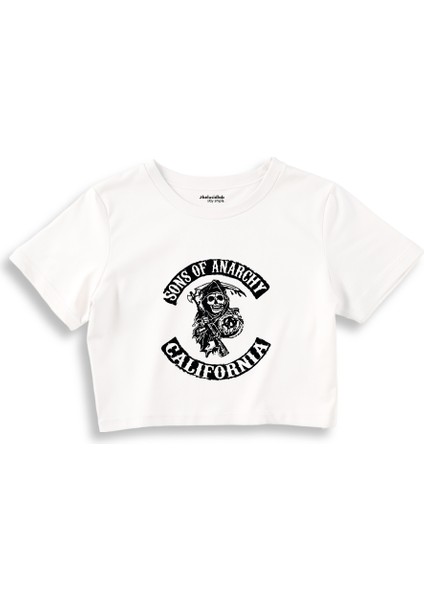 Sons Of Anarchy Crop Tişört - Beyaz