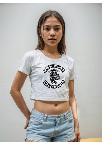 Sons Of Anarchy Crop Tişört - Beyaz