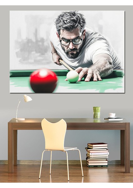 Snooker Oyuncusu Vuruş Anı Dekoratif Kanvas - Mdf Ahşap Tablo