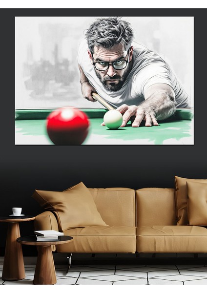 Snooker Oyuncusu Vuruş Anı Dekoratif Kanvas - Mdf Ahşap Tablo