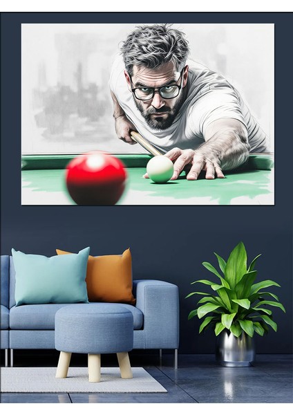 Snooker Oyuncusu Vuruş Anı Dekoratif Kanvas - Mdf Ahşap Tablo