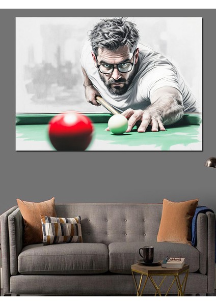 Snooker Oyuncusu Vuruş Anı Dekoratif Kanvas - Mdf Ahşap Tablo