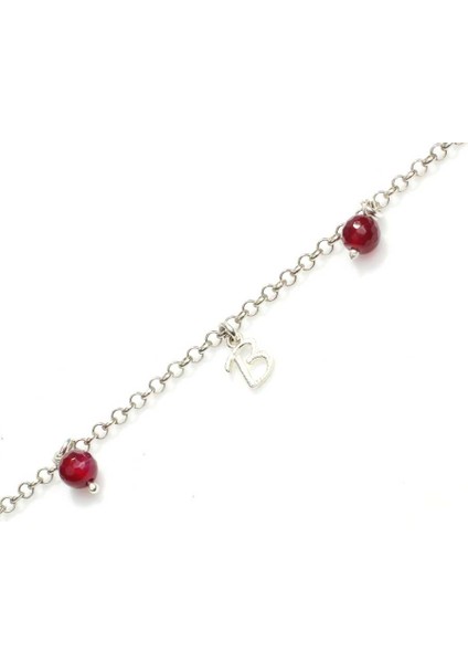 925 Ayar Gümüş Garnet Taşlı Harfli Halhal fiyatları