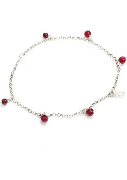 925 Ayar Gümüş Garnet Taşlı Harfli Halhal modelleri
