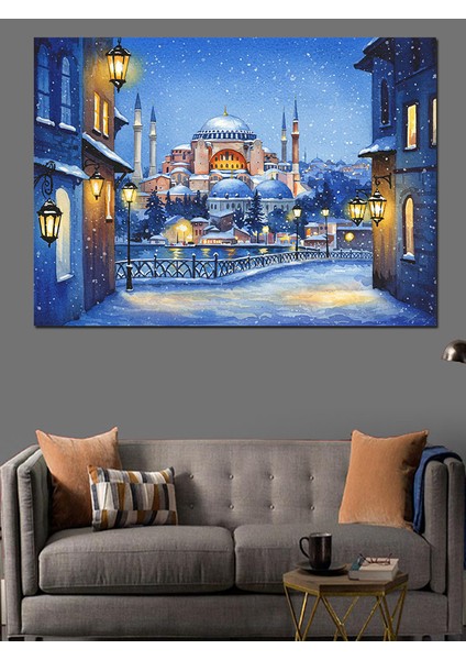 Kış Gecesi Cami Manzarası Dekoratif Kanvas - Mdf Ahşap Tablo modelleri