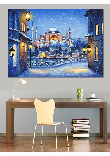 Kış Gecesi Cami Manzarası Dekoratif Kanvas - Mdf Ahşap Tablo fırsatları