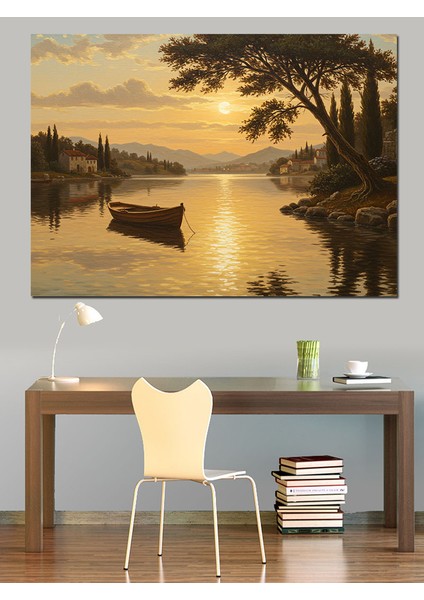 Gölde Günbatımı Yansıması Dekoratif Kanvas - Mdf Ahşap Tablo