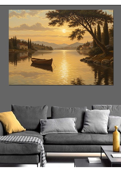 Gölde Günbatımı Yansıması Dekoratif Kanvas - Mdf Ahşap Tablo fiyatları