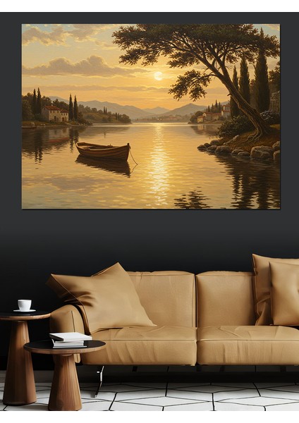 Gölde Günbatımı Yansıması Dekoratif Kanvas - Mdf Ahşap Tablo modelleri