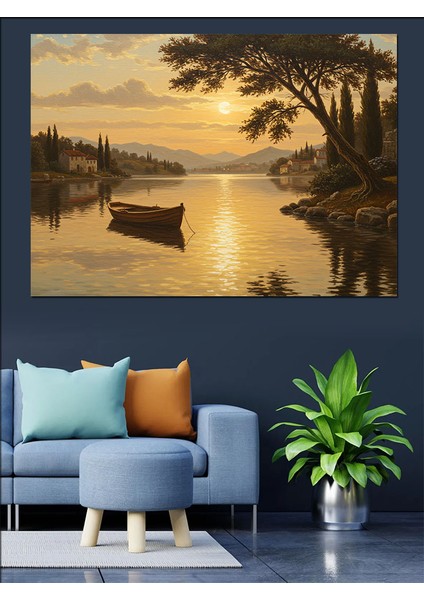 Gölde Günbatımı Yansıması Dekoratif Kanvas - Mdf Ahşap Tablo fırsatları