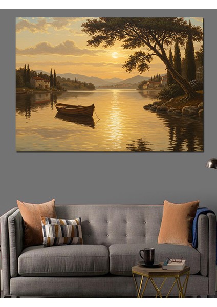 Gölde Günbatımı Yansıması Dekoratif Kanvas - Mdf Ahşap Tablo indirimleri