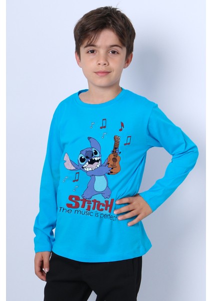 Erkek Çocuk Uzun Kollu Tshirt Karakter Baskılı Bisiklet Yaka E10