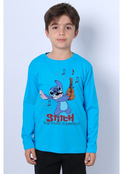 Erkek Çocuk Uzun Kollu Tshirt Karakter Baskılı Bisiklet Yaka E10