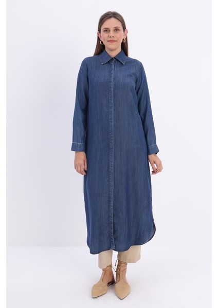 Denim Gizli Patlı Uzun Gömlek 23JS51219AL1