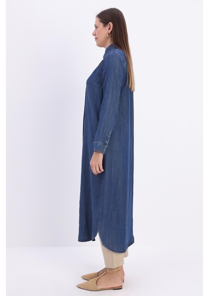 Denim Gizli Patlı Uzun Gömlek 23JS51219AL1 indirimleri