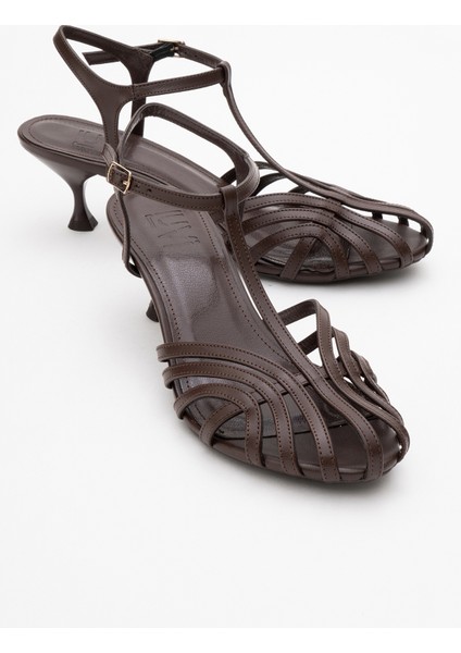 Felip Kahve Cilt Bantlı Kadın Kısa Topuklu Ayakkabı