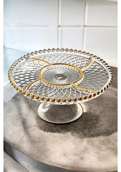 Cam Ayaklı 5 Bölmeli Gold Renk Sunum Standı – Şık ve Fonksiyonel Sunumlar -26 cm