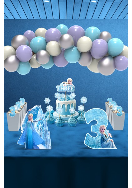 Frozen Elsa Temalı 3 Yaş Doğum Günü Parti Seti Doğum Günü Konsepti - Midi