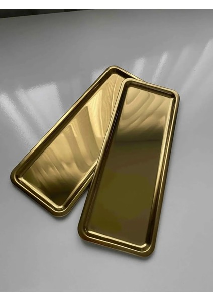 2'li Gold Dikdörtgen Servis Sunum Tepsisi-Çay-Kahve Sunum Tepsisi 33X13