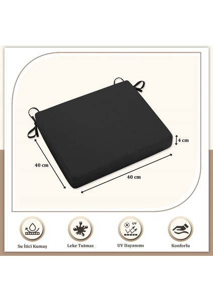Canvas Tekli Siyah Sıvı Geçirmez Leke Tutmaz Fermuarlı Bağcıklı Sandalye Minderi 40 x 40 cm fırsatları