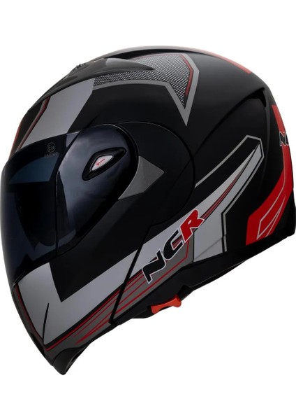 Çene Açılır Kask Kırmızı Siyah Vizörlü Ece Belgeli