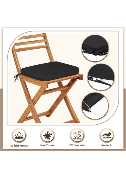 Canvas 4'lü Siyah Sıvı Geçirmez Leke Tutmaz Fermuarlı Bağcıklı Sandalye Minderi 40 x 40 cm fiyatları