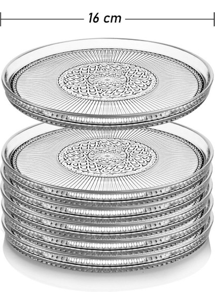 6'lı Cam Kek Pasta Servis Sunum Tabağı Seti - Gümüş Kenarlı Lüx Kekpasta Takımı - 16 cm fiyatları