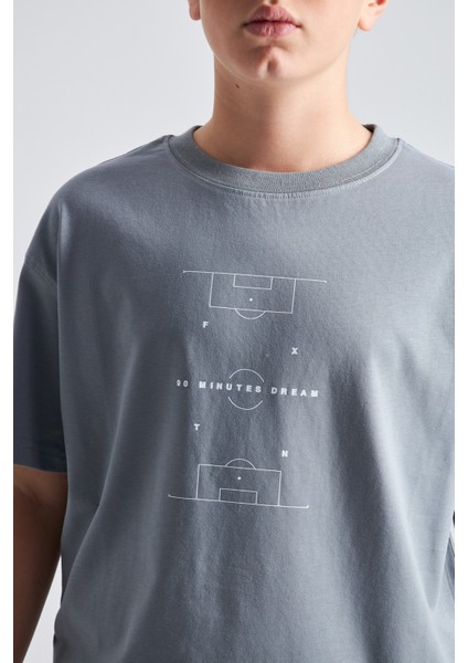 Futbol Sahası Desenli %100 Pamuk Erkek Oversize Tişört indirimleri