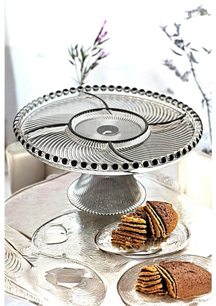 Cam Ayaklı 5 Bölmeli Siyah Sunum Standı – Şık ve Fonksiyonel Sunumlar -26 cm