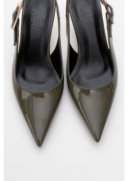 Arty Haki Rugan Sivri Burun Arkası Açık Kadın Ince Topuklu Ayakkabı fiyatları