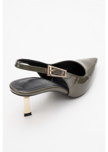 Arty Haki Rugan Sivri Burun Arkası Açık Kadın Ince Topuklu Ayakkabı indirimleri