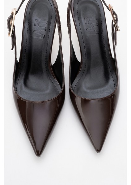 Arty Kahverengi Rugan Sivri Burun Arkası Açık Kadın Ince Topuklu Ayakkabı fiyatları