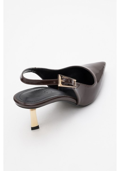 Arty Kahverengi Rugan Sivri Burun Arkası Açık Kadın Ince Topuklu Ayakkabı indirimleri