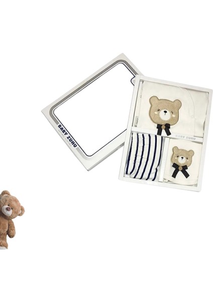 Ayıcık Süzene Nakışlı Lüx Erkek Yeni Doğan Hastane Çıkış 5'li Zıbın Seti - Kutulu Hediyelik Set fırsatları