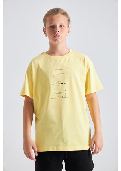 Futbol Sahası Desenli %100 Pamuk Erkek Oversize Tişört