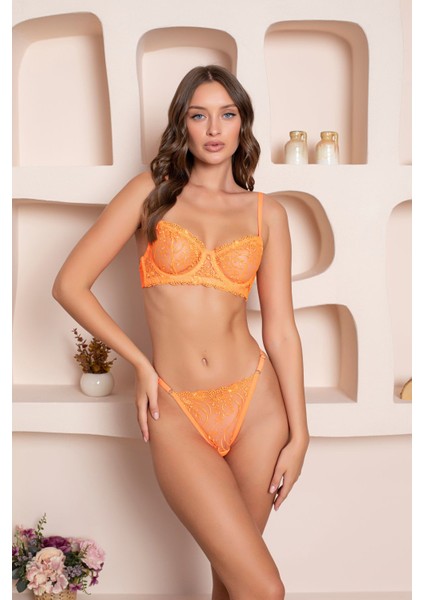 Orange Dantelli Iç Çamaşırı Takımı Sütyen Iç Çamaşır Bralet Takımı Dantelli Sütyen Tanga