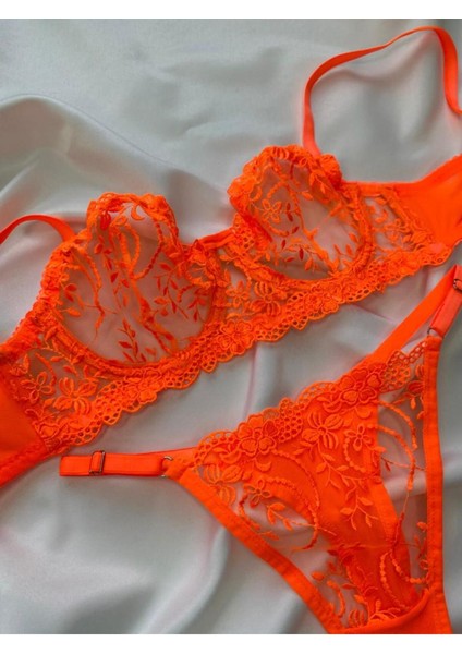 Orange Dantelli Iç Çamaşırı Takımı Sütyen Iç Çamaşır Bralet Takımı Dantelli Sütyen Tanga