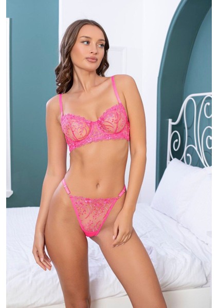 Pembe Dantelli Bralet Takım Iç Çamaşır Takımı Sütyen Tanga Set Dantelli Sütyen Kadın Iç Giyim Giyim