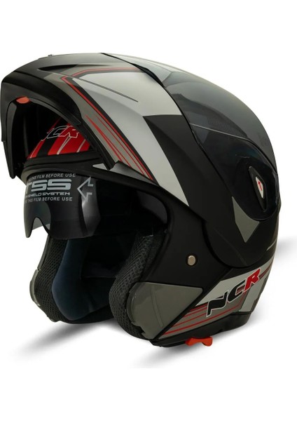 Çene Açılır Kask Kırmızı Siyah Vizörlü Ece Belgeli modelleri