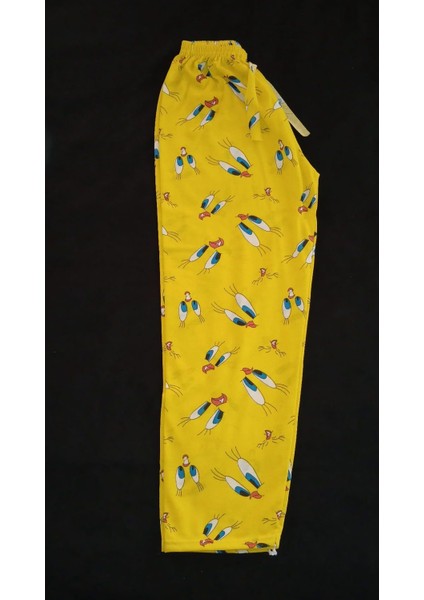 Sarı Kumaş Üzerinde Kuş Desenli Pijama Altı