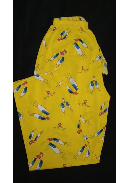 Sarı Kumaş Üzerinde Kuş Desenli Pijama Altı modelleri