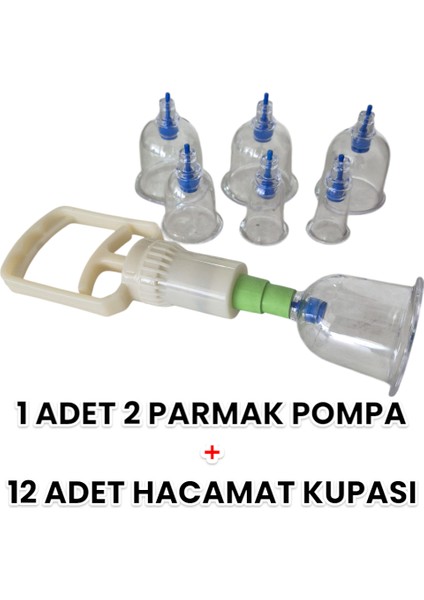 12’li Vakumlu Hacamat Kupa Seti ve 1 Adet 2 Parmak Vakum Pompası