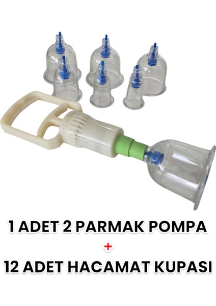 12’li Vakumlu Hacamat Kupa Seti ve 1 Adet 2 Parmak Vakum Pompası
