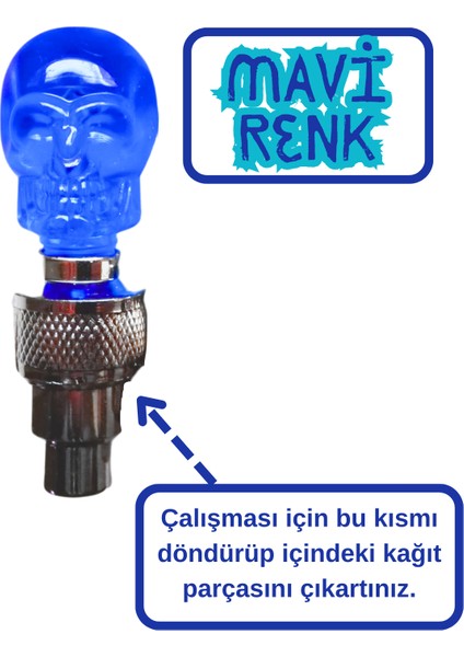 2 Çift Hareket Sensörlü Led Işıklı Sibop Kafatası Şekilli Bisiklet Araç Motor Sibop Kapak Lambası