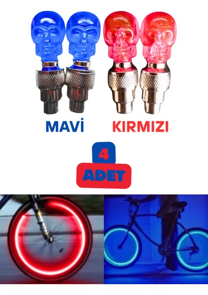2 Çift Hareket Sensörlü Led Işıklı Sibop Kafatası Şekilli Bisiklet Araç Motor Sibop Kapak Lambası