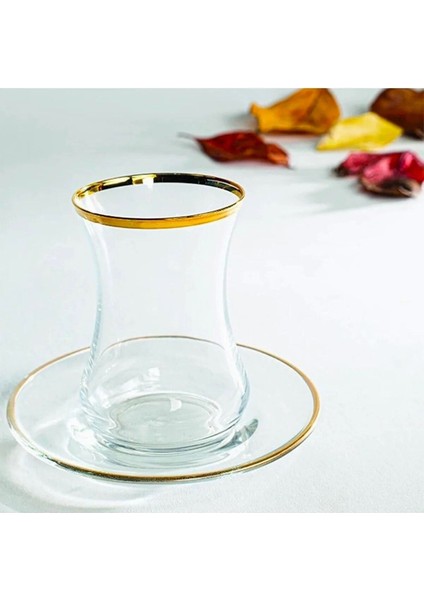 Lüx - 12 Parça Gold Detaylı Çay Seti