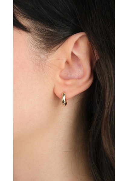 14 Ayar Altın Taş Detaylı Oval Halka Küpe 997