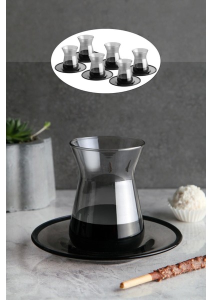 Lüx Özel Tasarım Füme Renk Çay Seti - 12 Parça