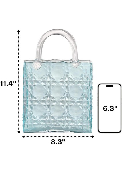 Çanta Vazo Köşeli Model Cam Çiçek Vazosu Dekoratif Mavi Vazo Büyük Boy Glass Bag Vase