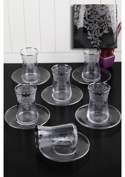 Lüx Platin Dantel Desen Çay Seti - 6 Kişilik